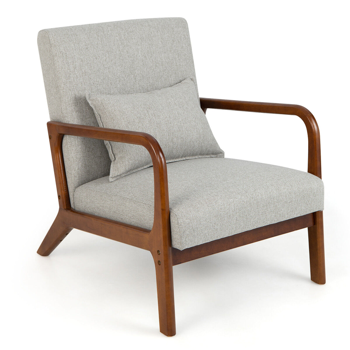 Modern Accent Chair with Lumbar Pillow, Gray Polyester Fabric