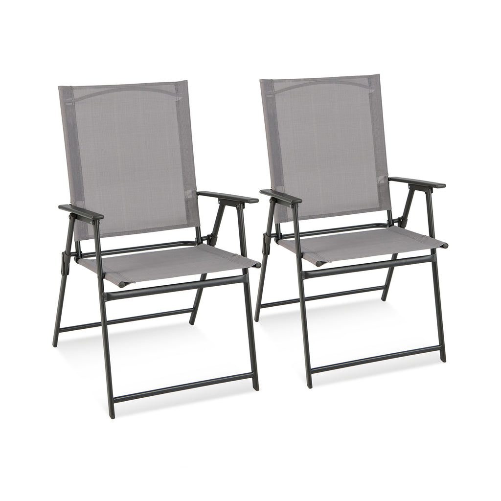 2 Pieces Patio Folding Chairs with Armrests for Deck Garden Yard