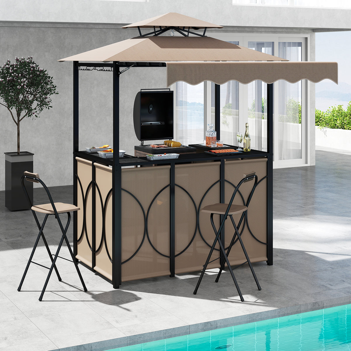 Grill Gazebo with Awning 3-Piece Outdoor BBQ Canopy Double-Tier Soft