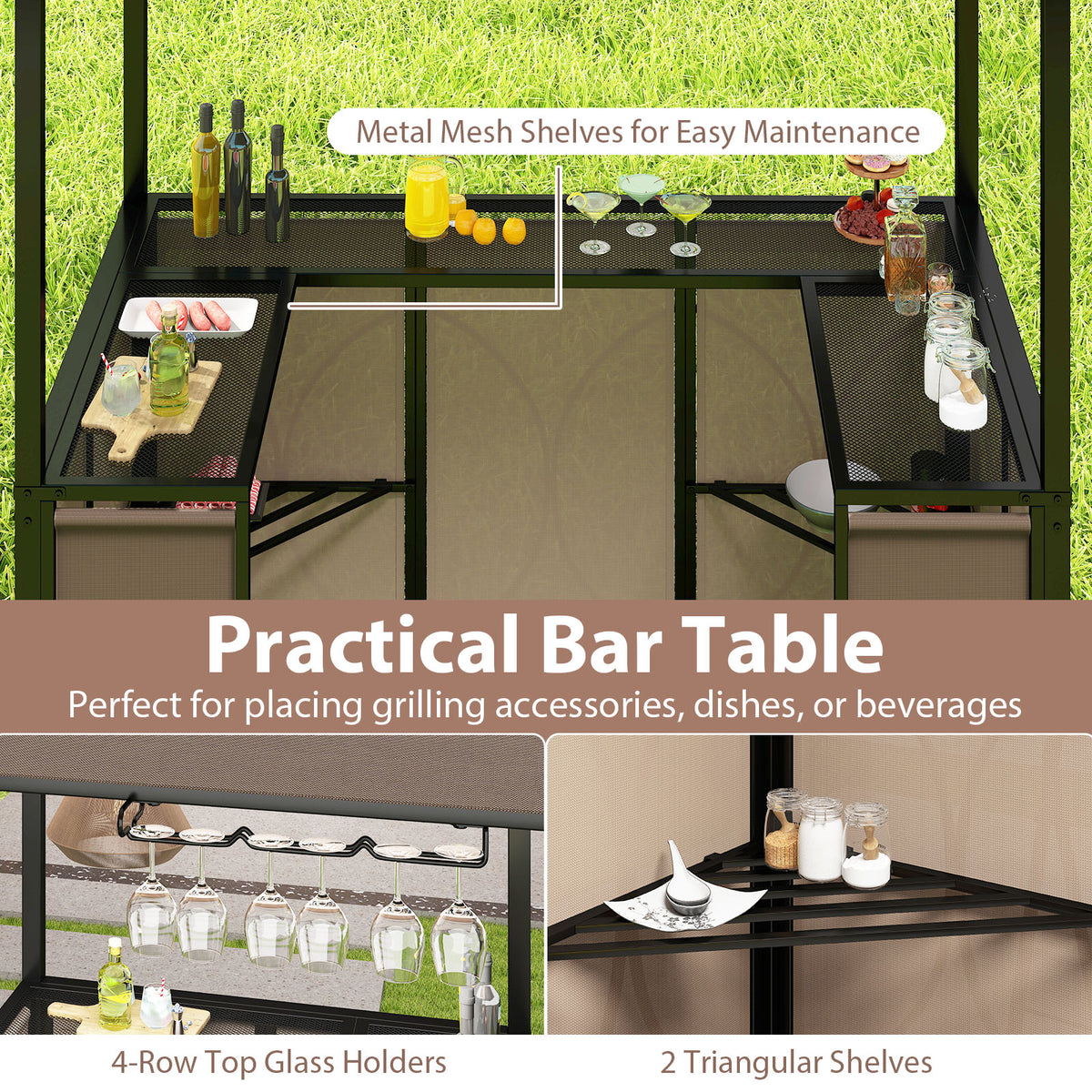 Grill Gazebo with Awning 3-Piece Outdoor BBQ Canopy Double-Tier Soft