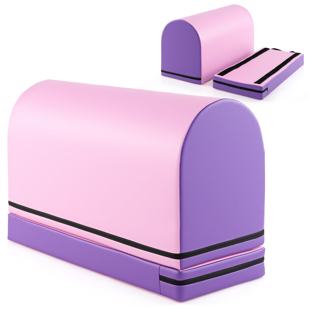 Kids Gymnastics Vaulting Box with Detachable Mat & Handle - Purple
