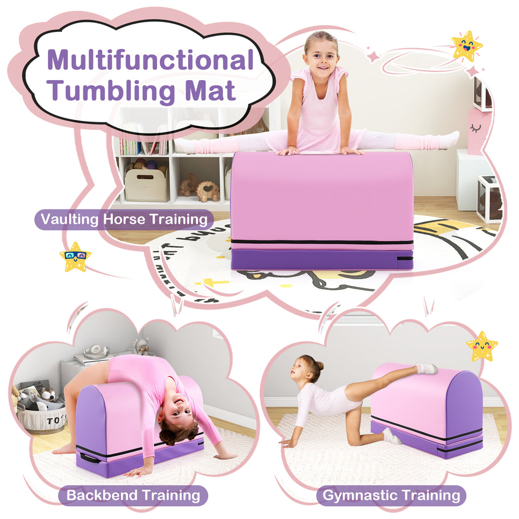 Kids Gymnastics Vaulting Box with Detachable Mat & Handle - Purple