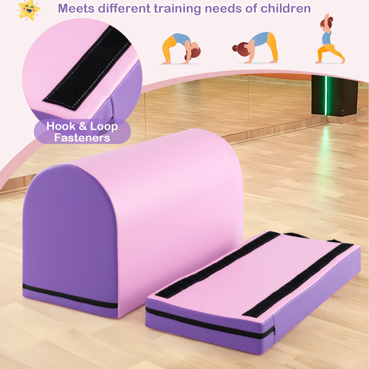 Kids Gymnastics Vaulting Box with Detachable Mat & Handle - Purple