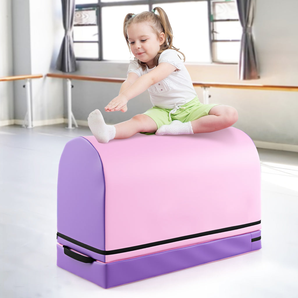 Kids Gymnastics Vaulting Box with Detachable Mat & Handle - Purple