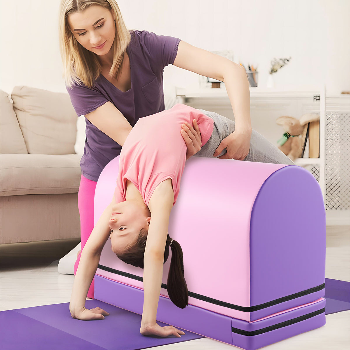 Kids Gymnastics Vaulting Box with Detachable Mat & Handle - Purple