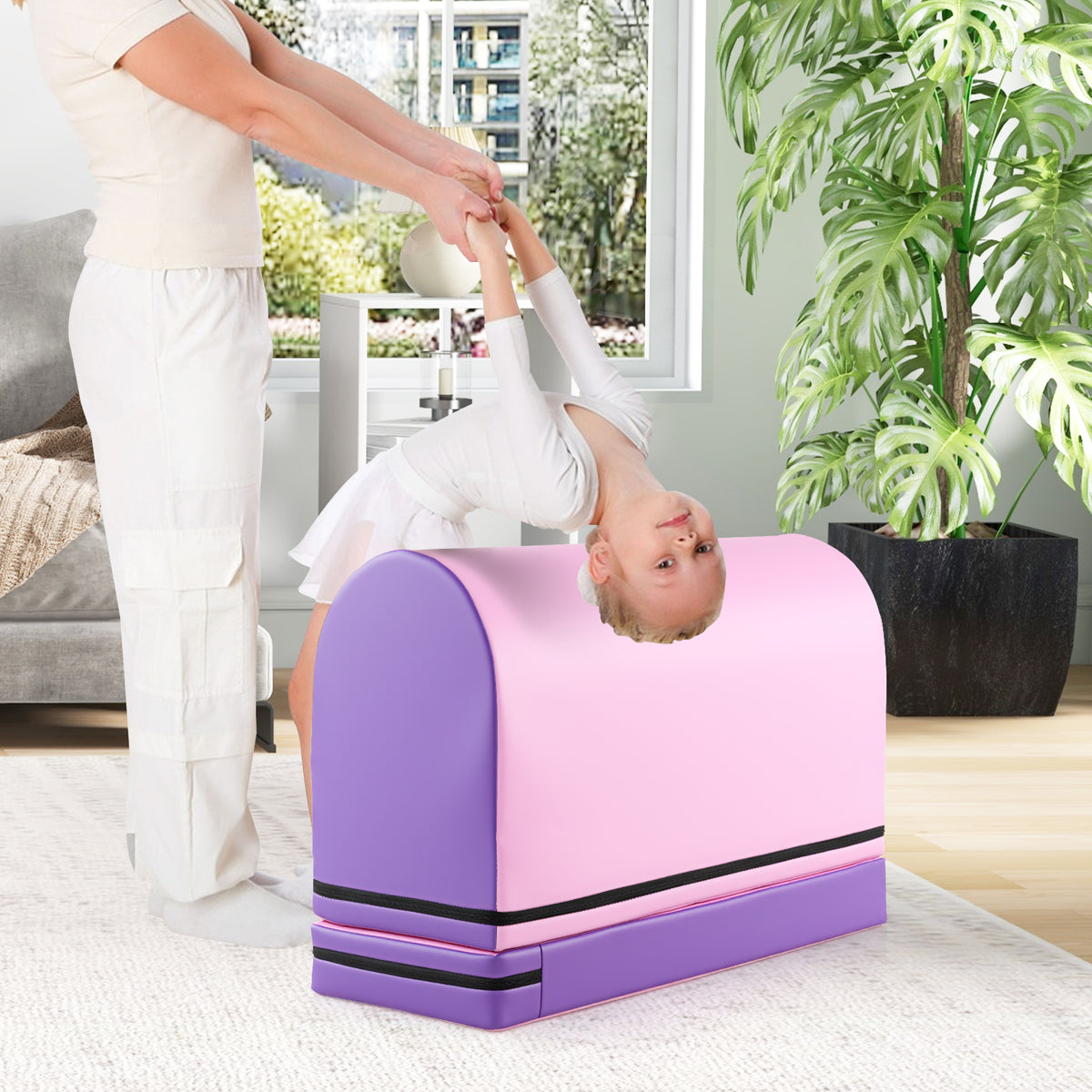 Kids Gymnastics Vaulting Box with Detachable Mat & Handle - Purple