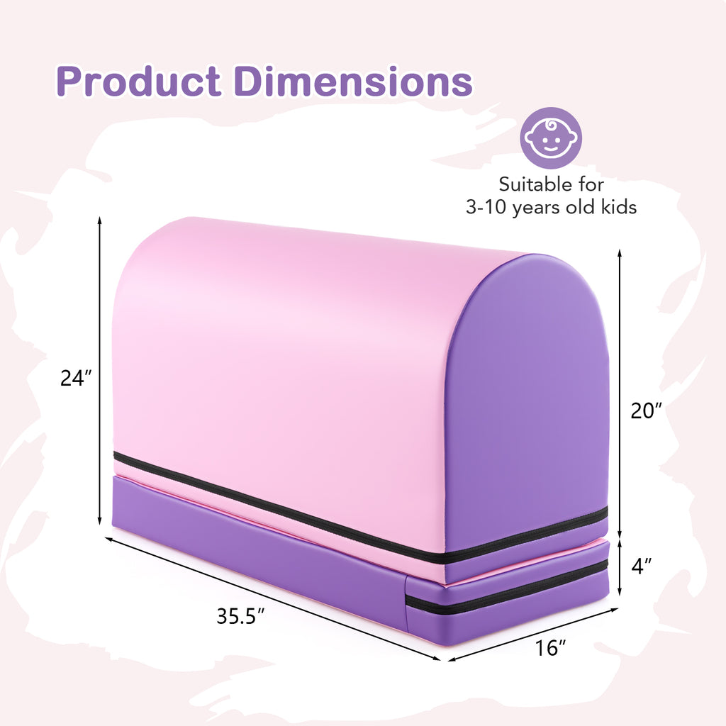 Kids Gymnastics Vaulting Box with Detachable Mat & Handle - Purple