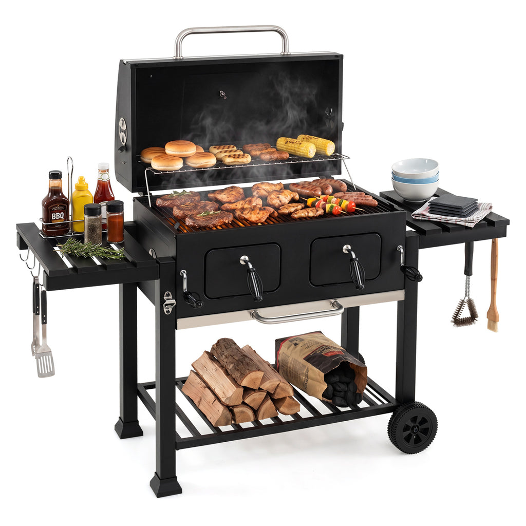 Charcoal Grill with 2 Side Tables & Adjustable Chimney 284 sq.in