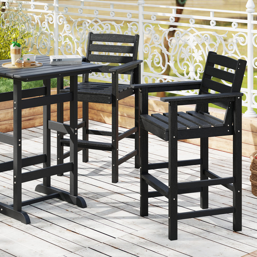 Patio HDPE Adirondack Bar Chairs Set of 2, Black