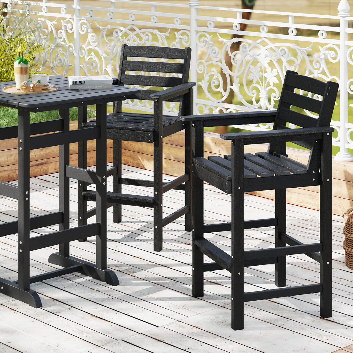 Patio HDPE Adirondack Bar Chairs Set of 2, Black