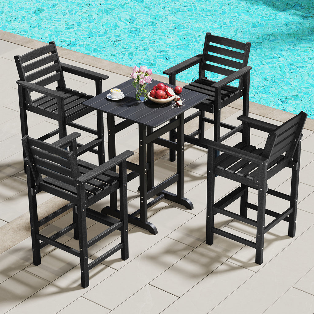Patio HDPE Adirondack Bar Chairs Set of 2, Black