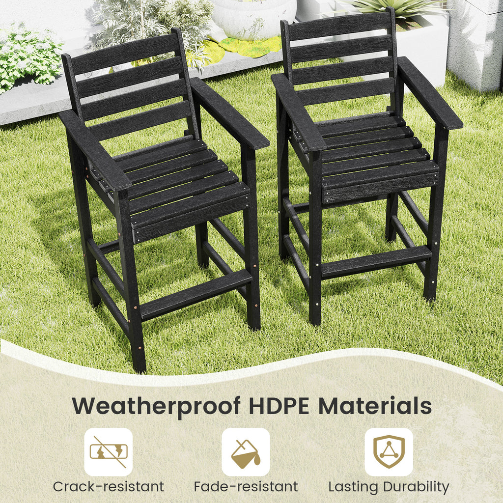 Patio HDPE Adirondack Bar Chairs Set of 2, Black