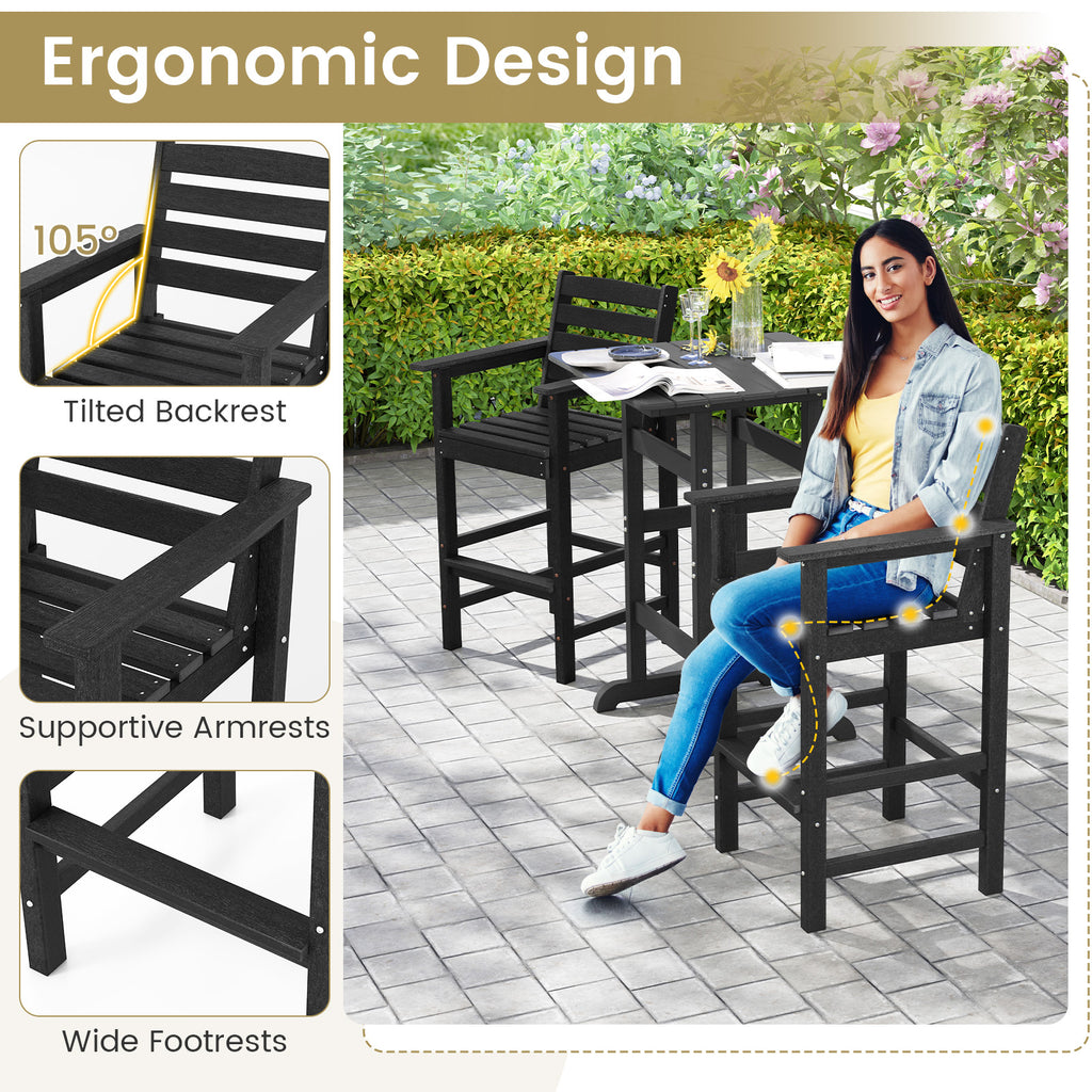 Patio HDPE Adirondack Bar Chairs Set of 2, Black