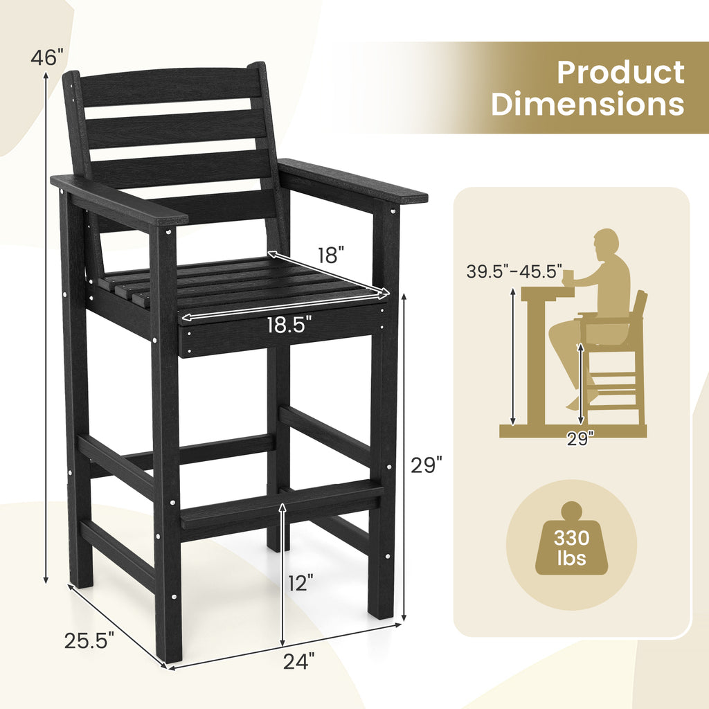 Patio HDPE Adirondack Bar Chairs Set of 2, Black