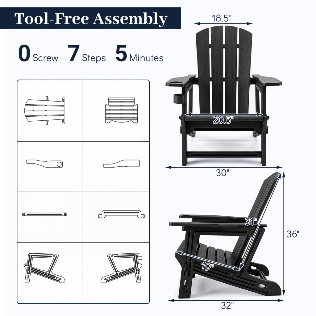 HDPE Adirondack Chairs with Realistic Wood Grain for Backyard Lawn