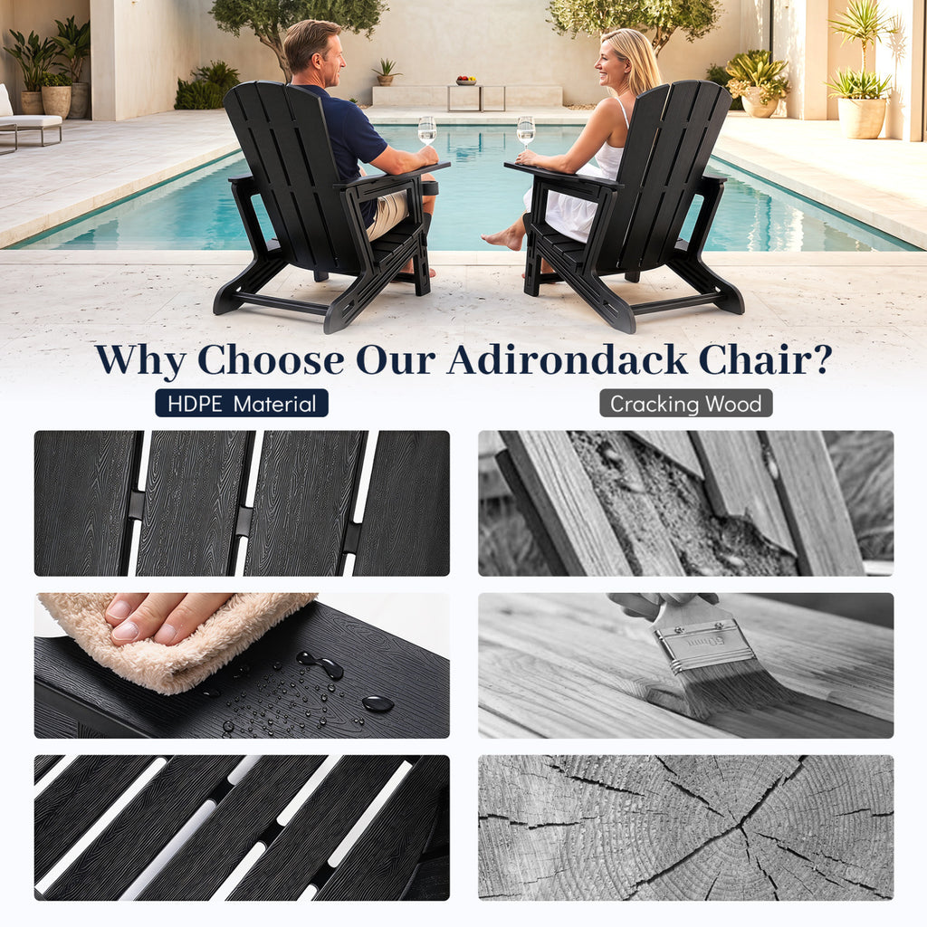HDPE Adirondack Chairs with Realistic Wood Grain for Backyard Lawn