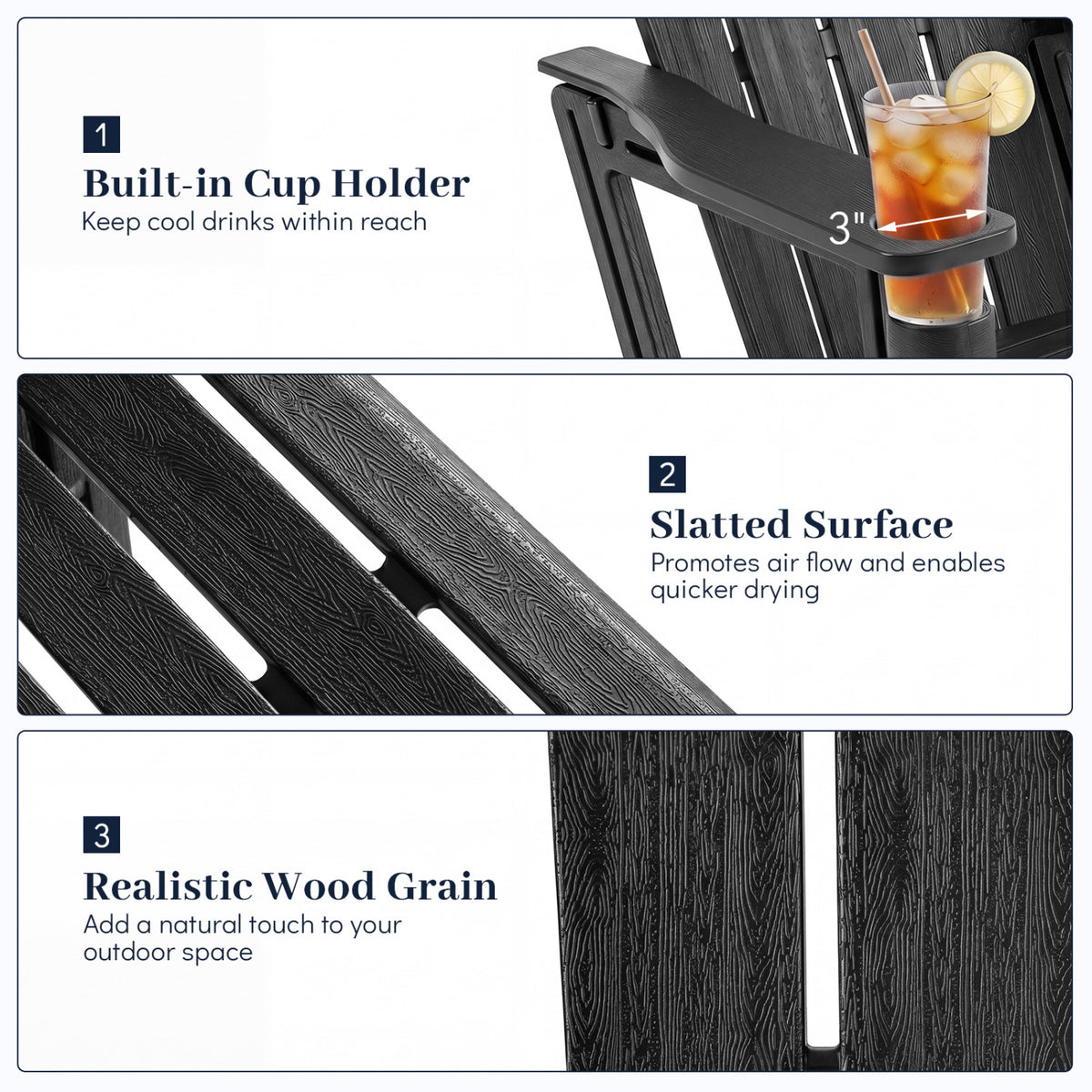 HDPE Adirondack Chairs with Realistic Wood Grain for Backyard Lawn