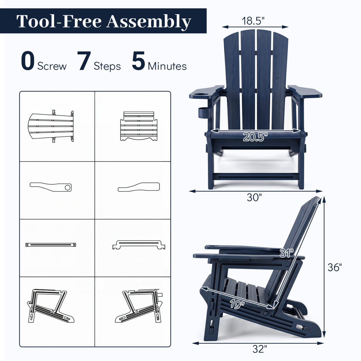 HDPE Adirondack Chairs with Realistic Wood Grain for Backyard Lawn