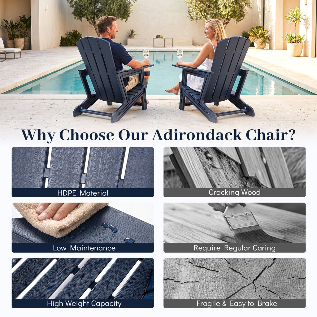 HDPE Adirondack Chairs with Realistic Wood Grain for Backyard Lawn