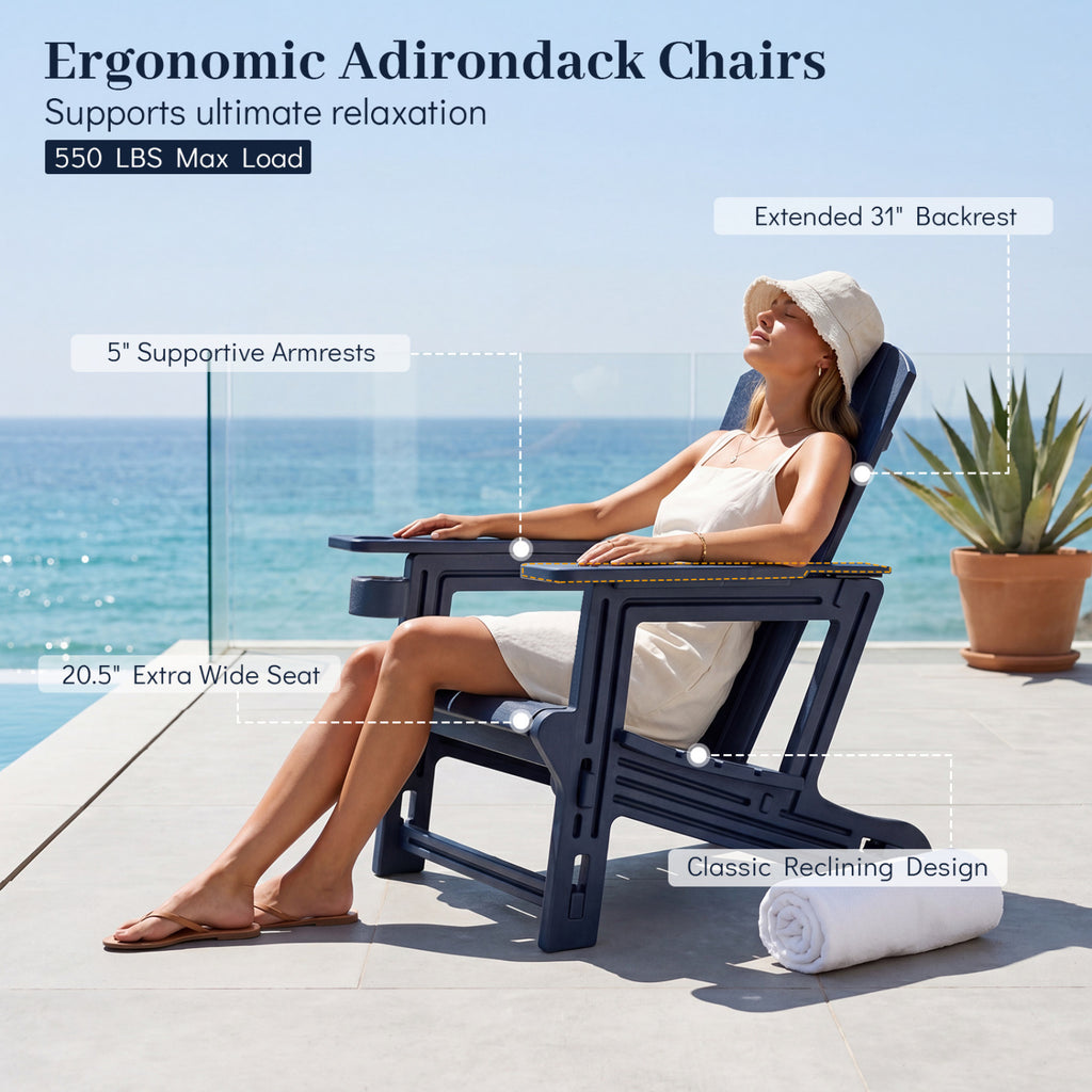 HDPE Adirondack Chairs with Realistic Wood Grain for Backyard Lawn