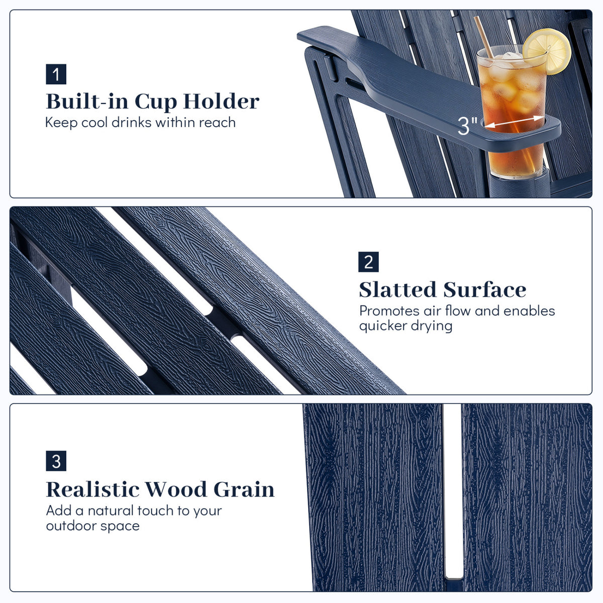 HDPE Adirondack Chairs with Realistic Wood Grain for Backyard Lawn