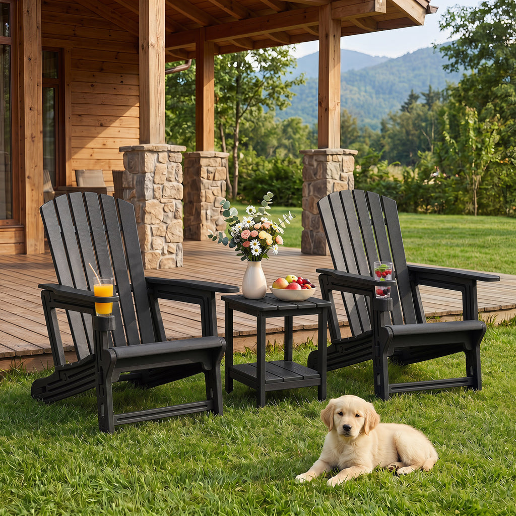 HDPE Adirondack Chair with Cup Holder and Wooden Texture for Patio