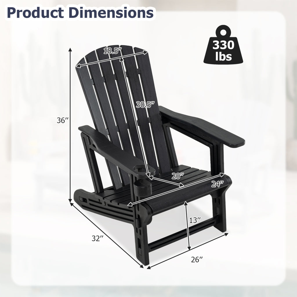 HDPE Adirondack Chair with Cup Holder and Wooden Texture for Patio