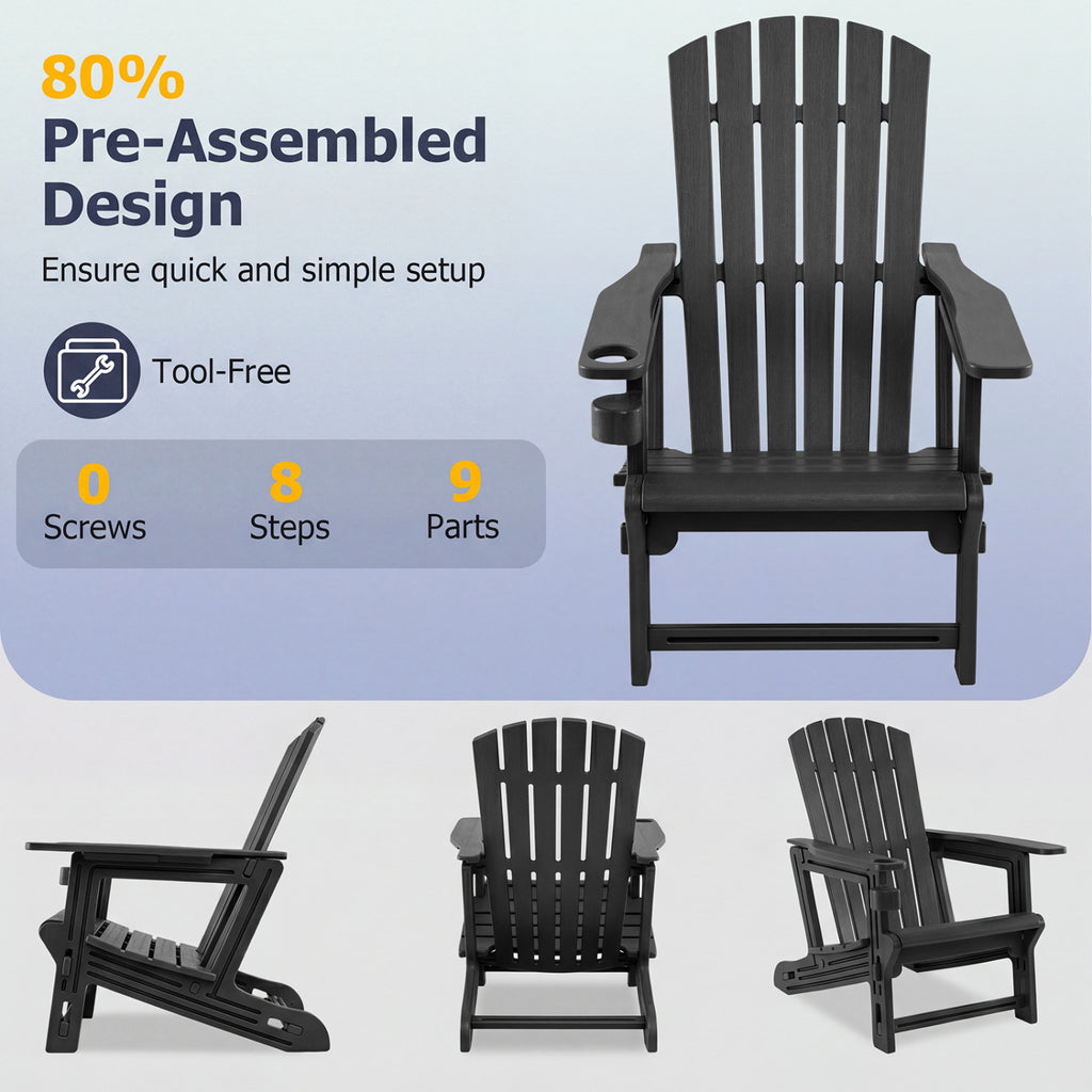 HDPE Adirondack Chair with Cup Holder and Wooden Texture for Patio