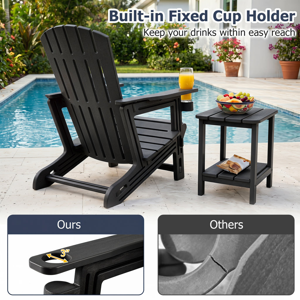 HDPE Adirondack Chair with Cup Holder and Wooden Texture for Patio