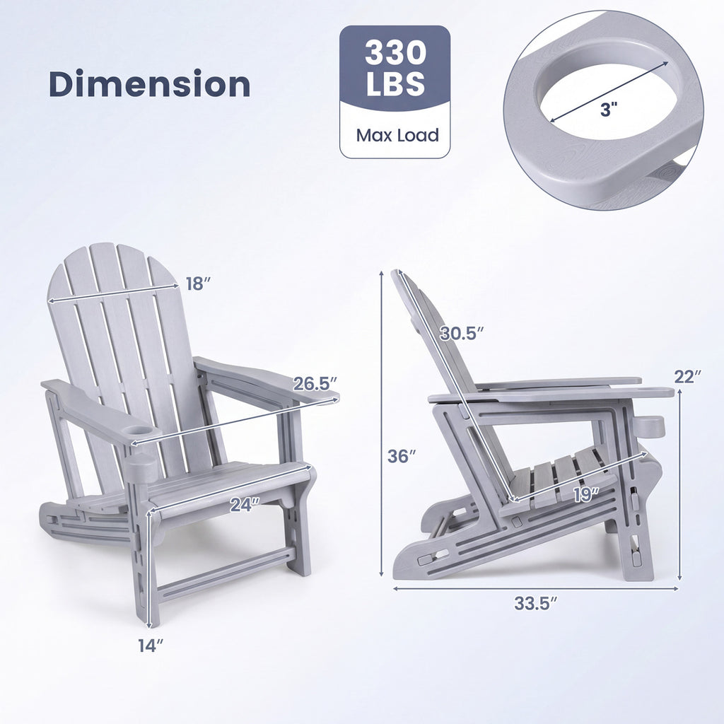 HDPE Adirondack Chair with Cup Holder and Wooden Texture for Patio