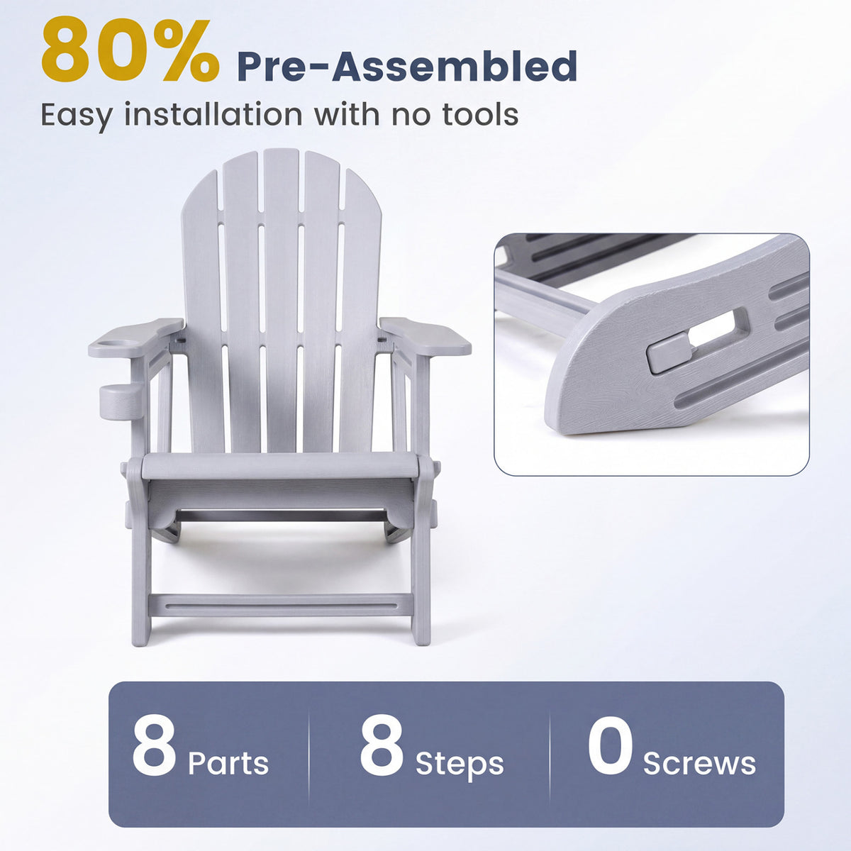 HDPE Adirondack Chair with Cup Holder and Wooden Texture for Patio