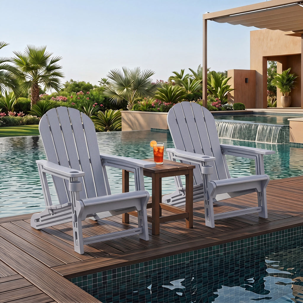 HDPE Adirondack Chair with Cup Holder and Wooden Texture for Patio