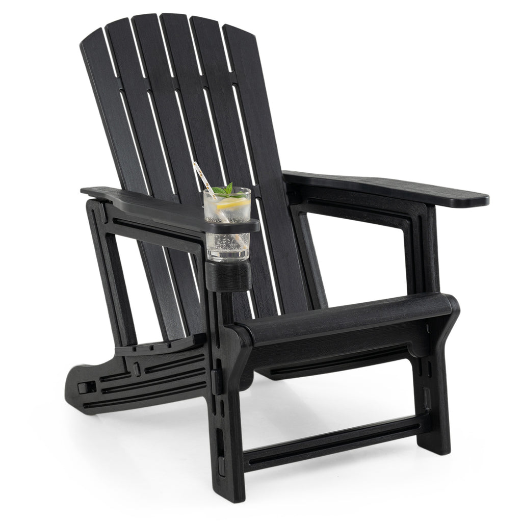 HDPE Adirondack Chair with Cup Holder and Wood-Like Texture High Back