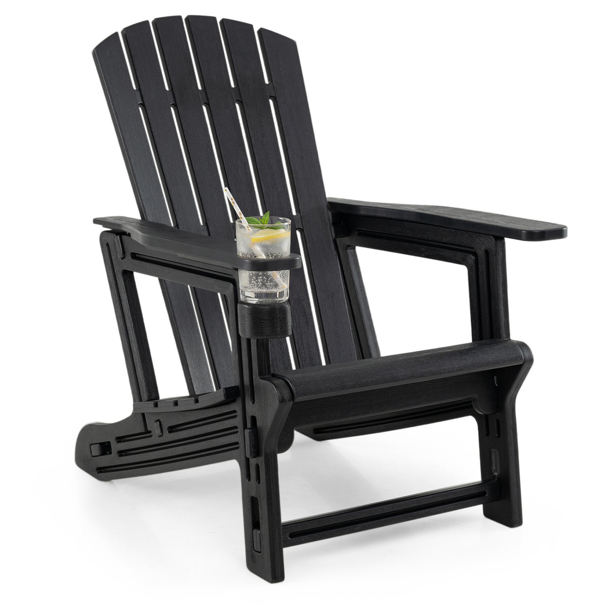 HDPE Adirondack Chair with Cup Holder and Wood-Like Texture High Back