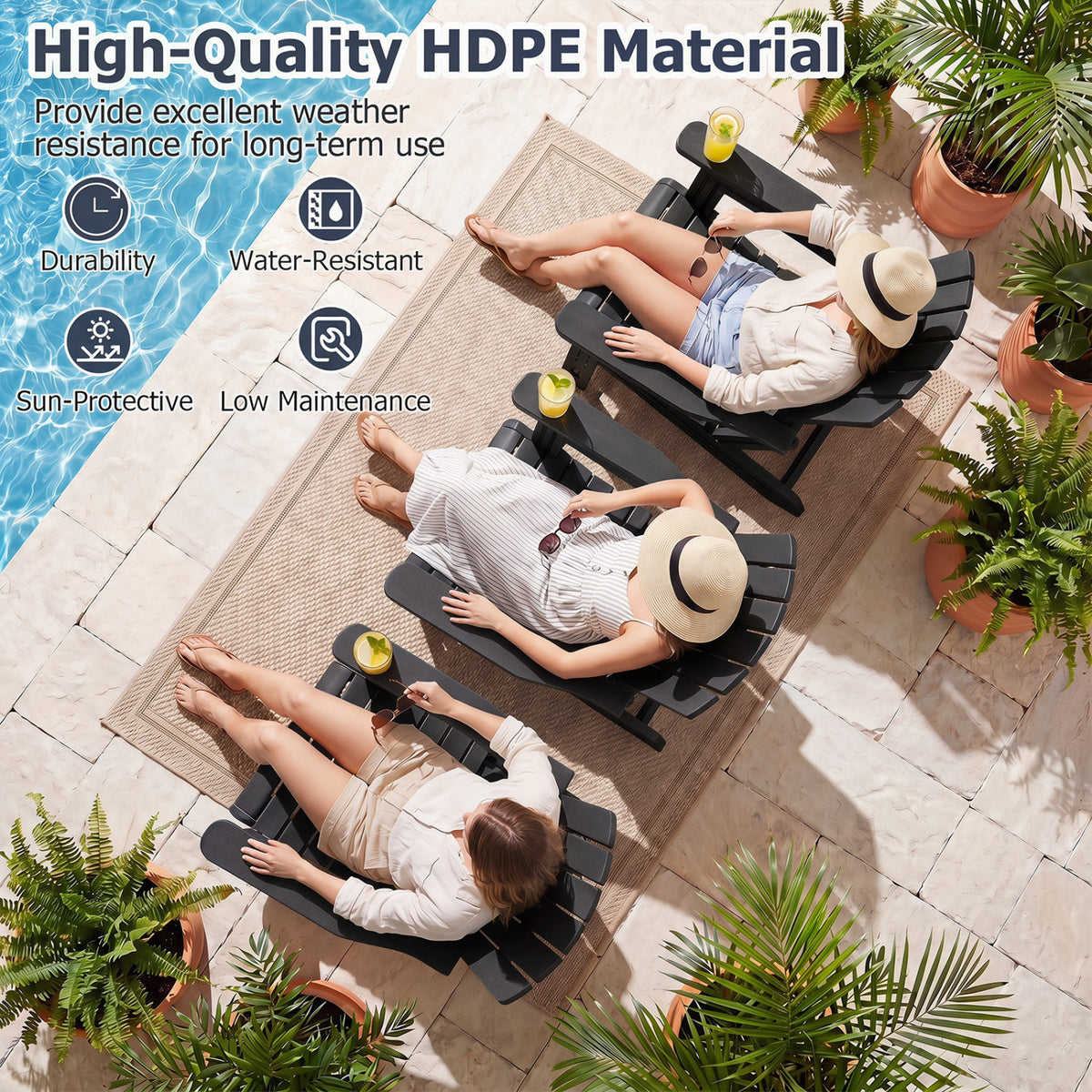 HDPE Adirondack Chair with Cup Holder and Wood-Like Texture High Back