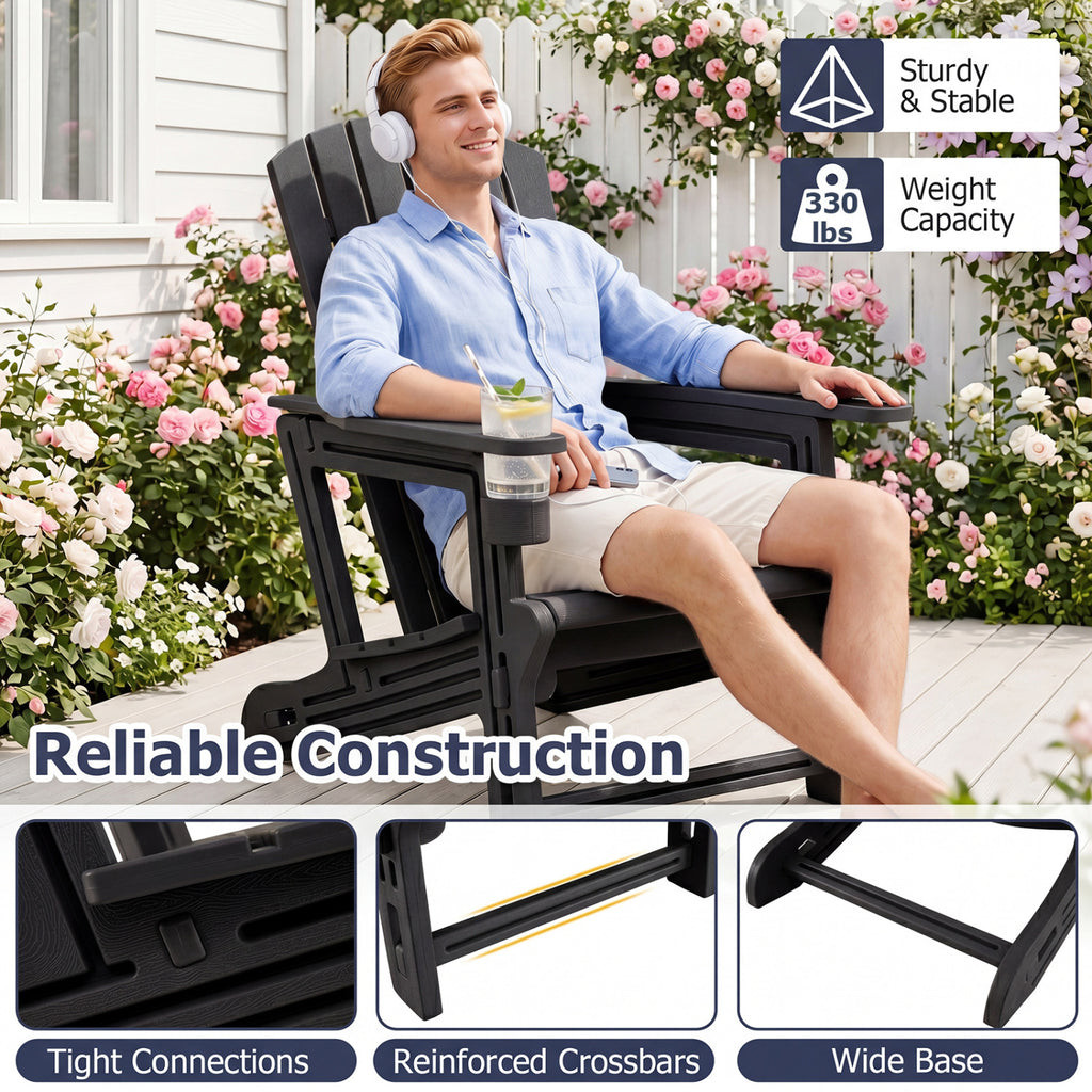 HDPE Adirondack Chair with Cup Holder and Wood-Like Texture High Back