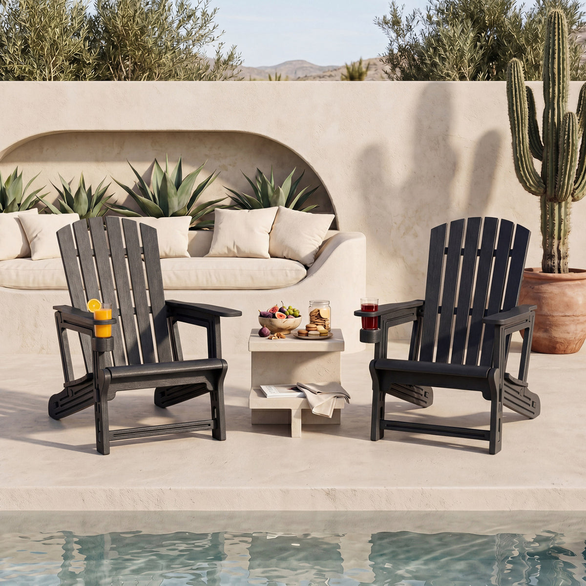HDPE Adirondack Chair with Cup Holder and Wood-Like Texture High Back