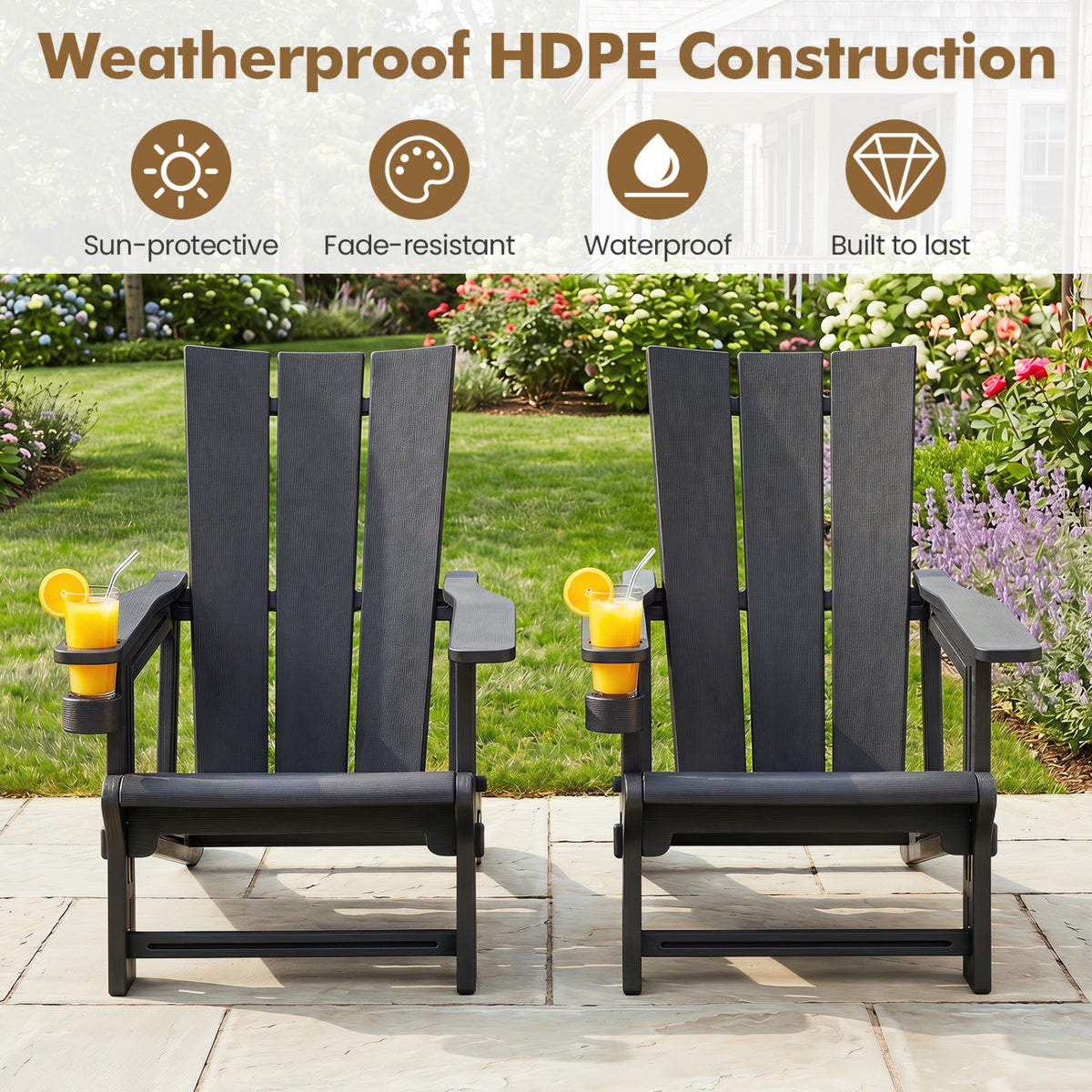 HDPE Outdoor Adirondack Chairs with Cup Holder
