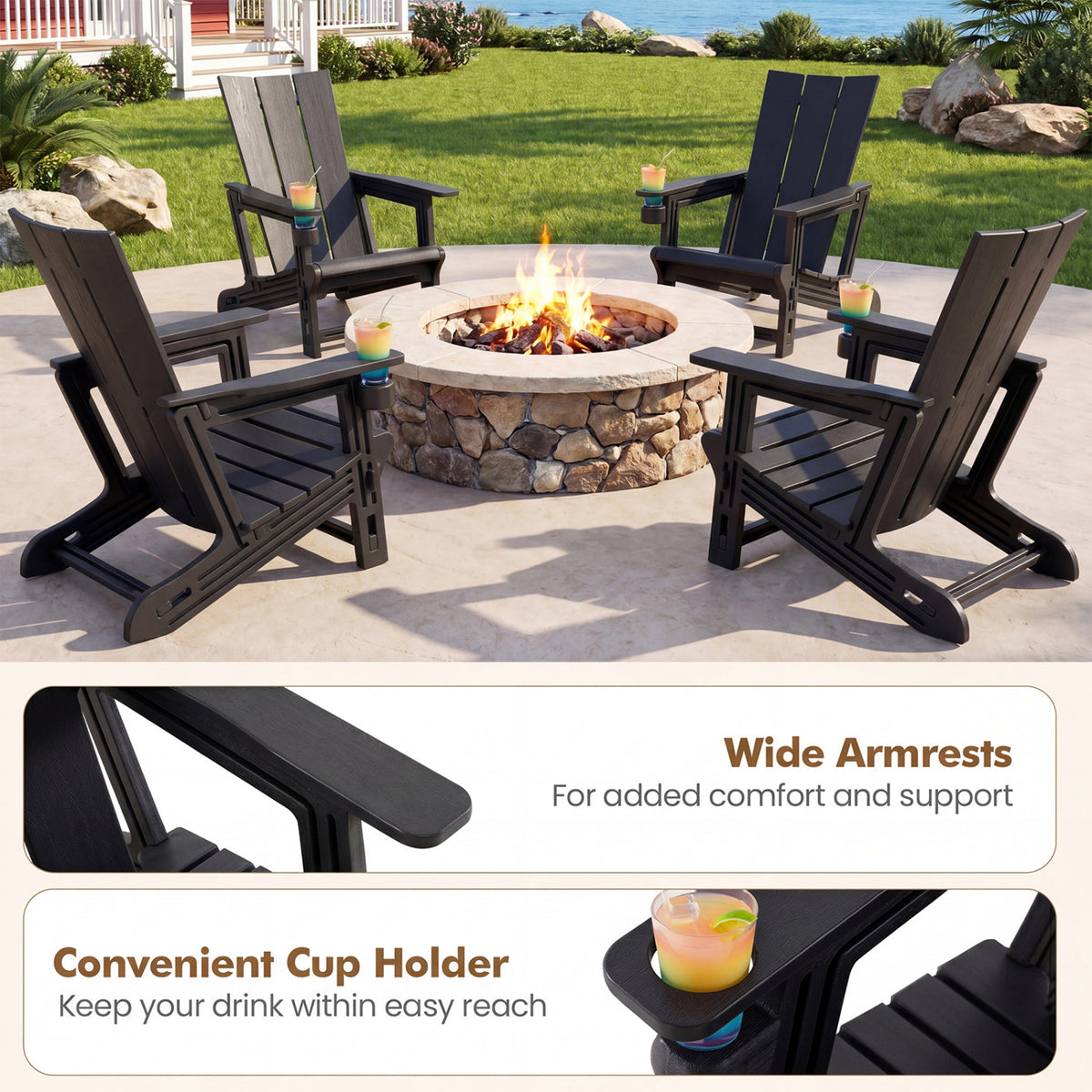 HDPE Outdoor Adirondack Chairs with Cup Holder