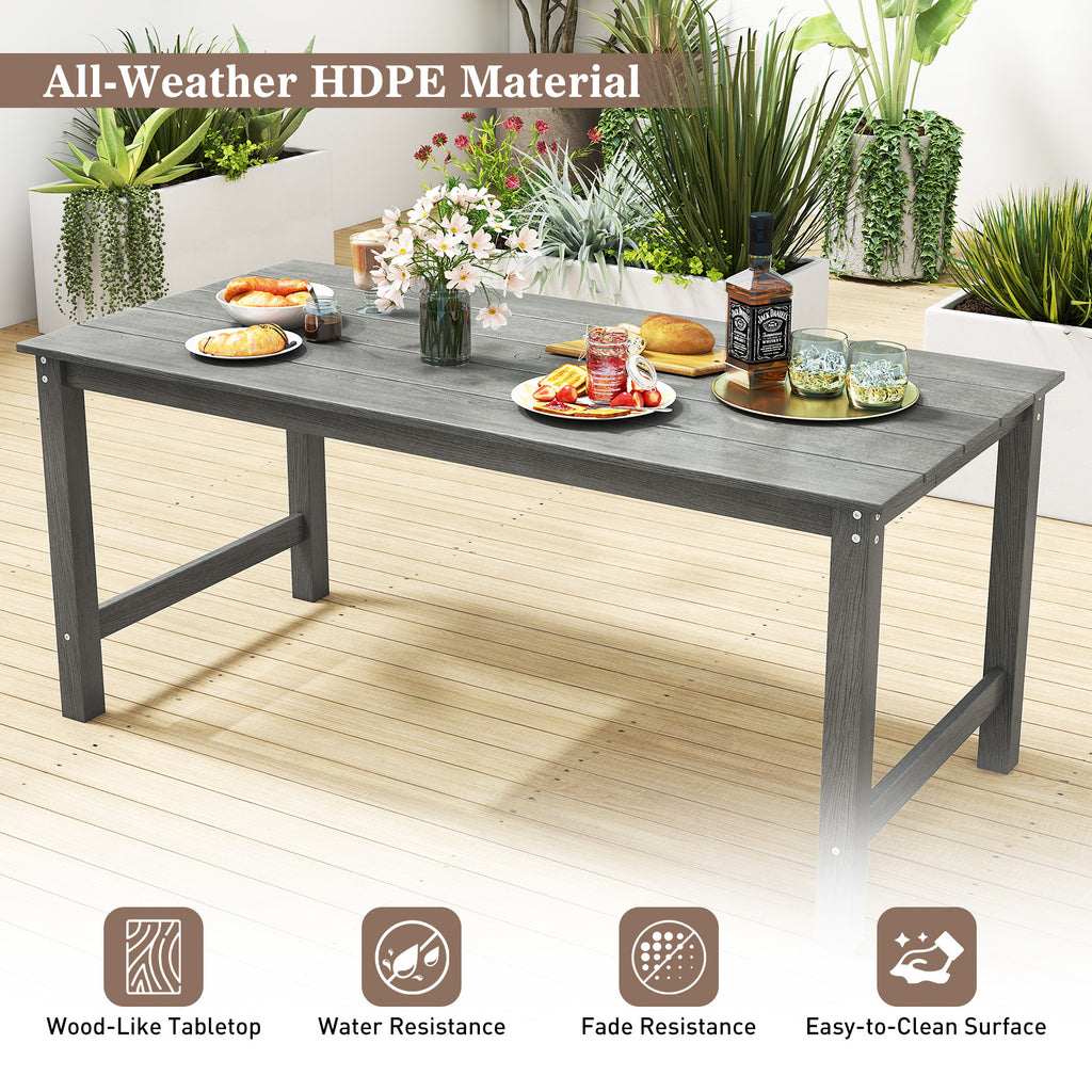 HDPE Outdoor Dining Table for 6 Person with Wood-Like Tabletop and