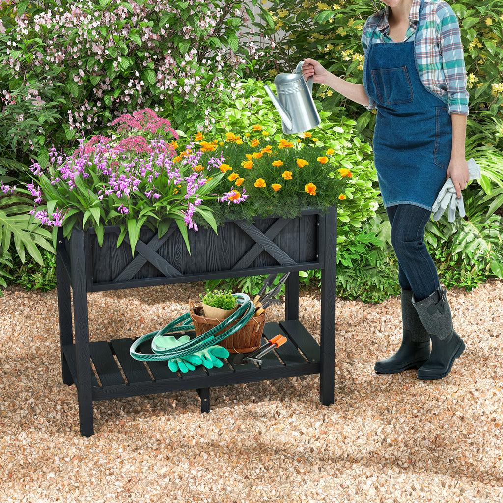 HIPS Raised Garden Bed Planter Box - 34 x 18 x 29 Inch, Black