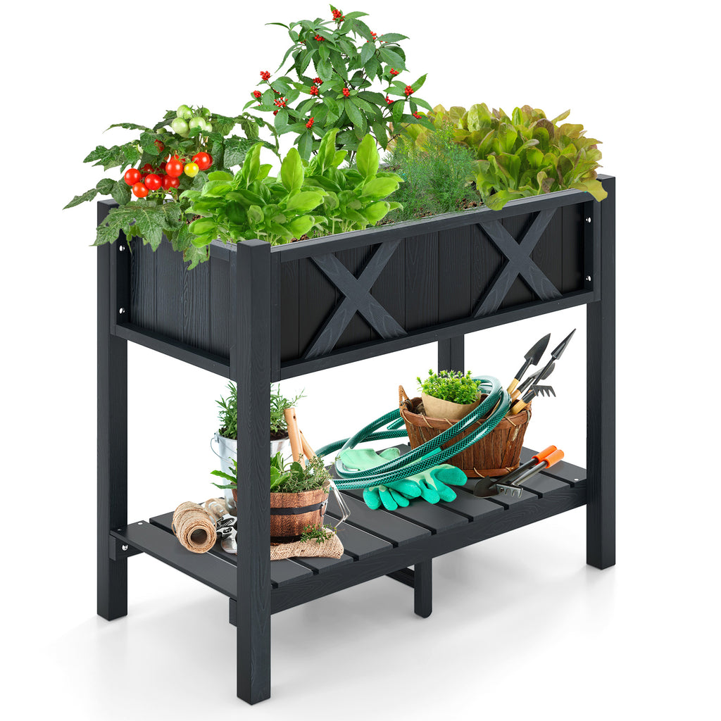 HIPS Raised Garden Bed Planter Box - 34 x 18 x 29 Inch, Black