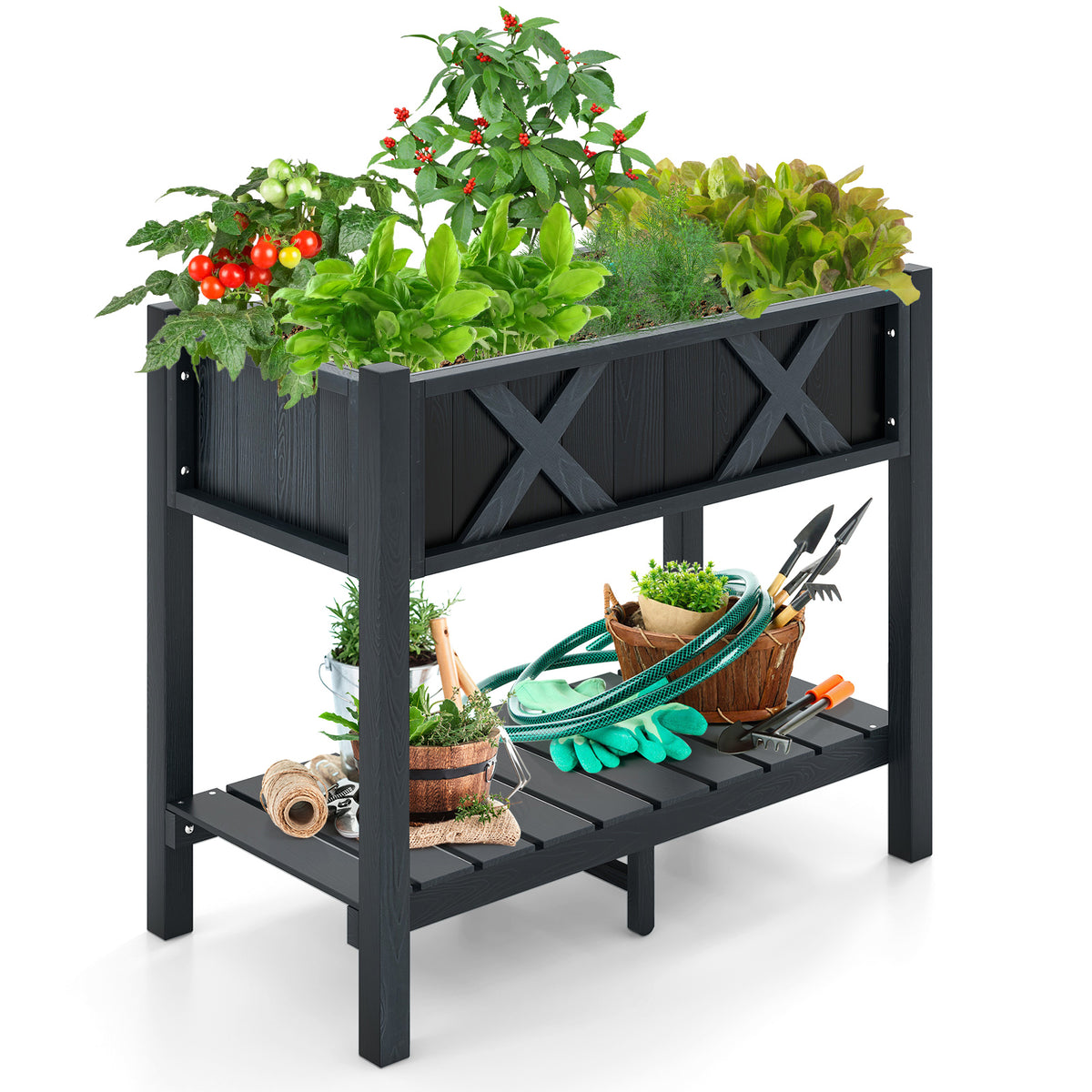 HIPS Raised Garden Bed Planter Box - 34 x 18 x 29 Inch, Black