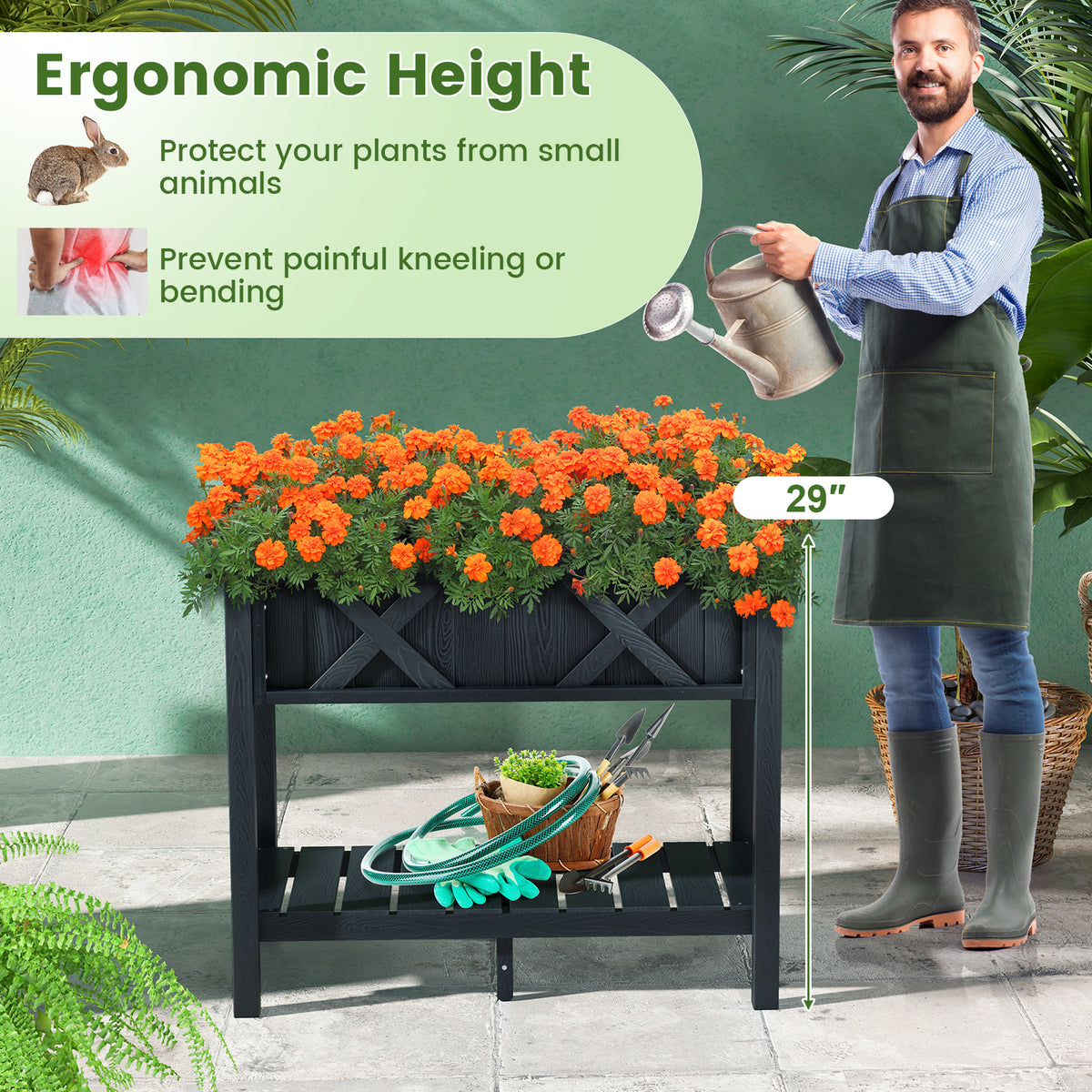 HIPS Raised Garden Bed Planter Box - 34 x 18 x 29 Inch, Black