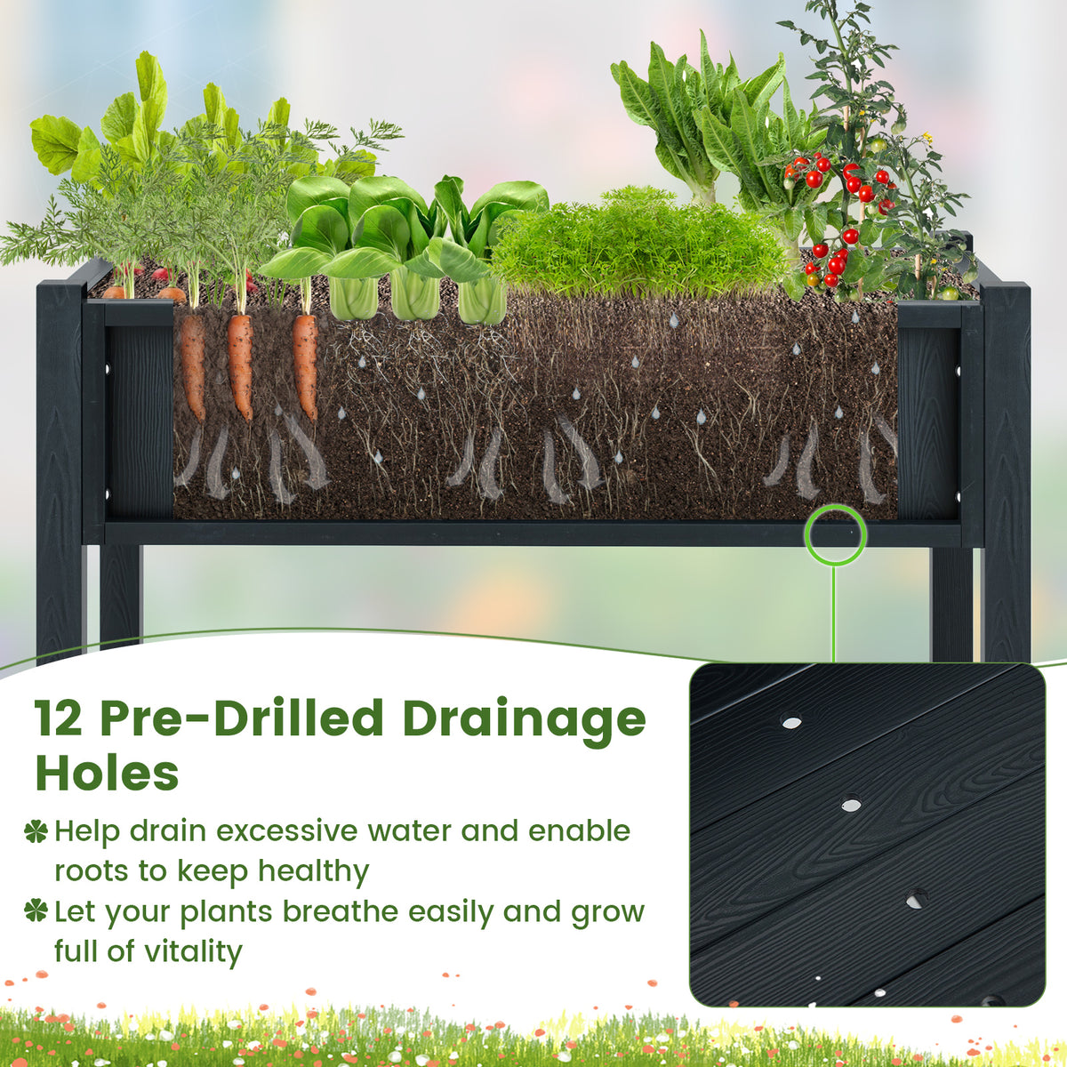 HIPS Raised Garden Bed Planter Box - 34 x 18 x 29 Inch, Black