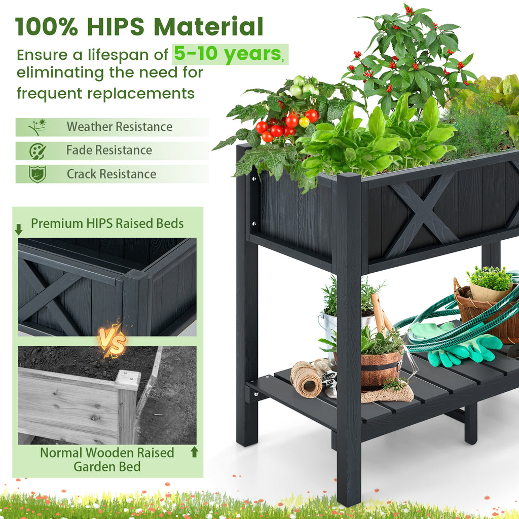 HIPS Raised Garden Bed Planter Box - 34 x 18 x 29 Inch, Black