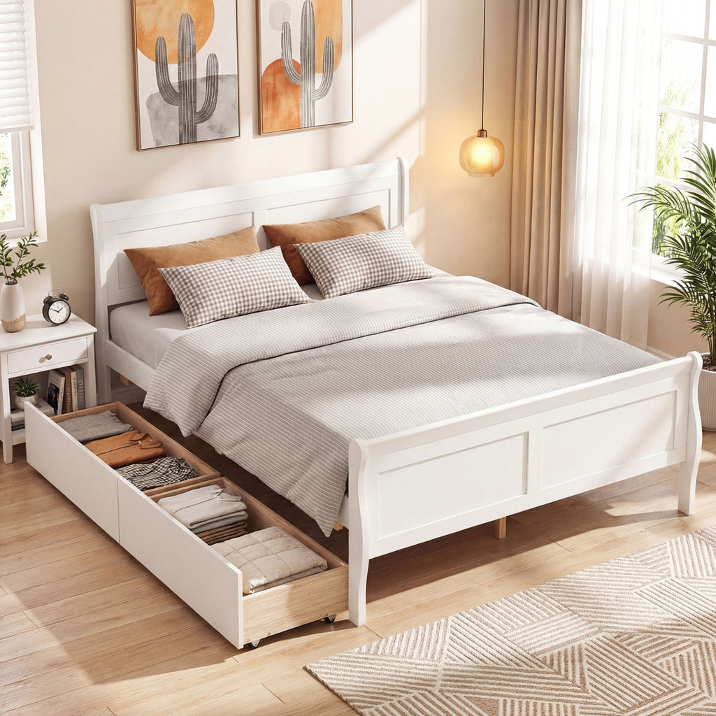 Full Size Bed Frame with Storage Drawers - Gray