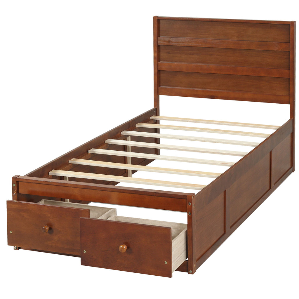 Twin Size Bed Frame with Storage Drawers and Headboard - Gray