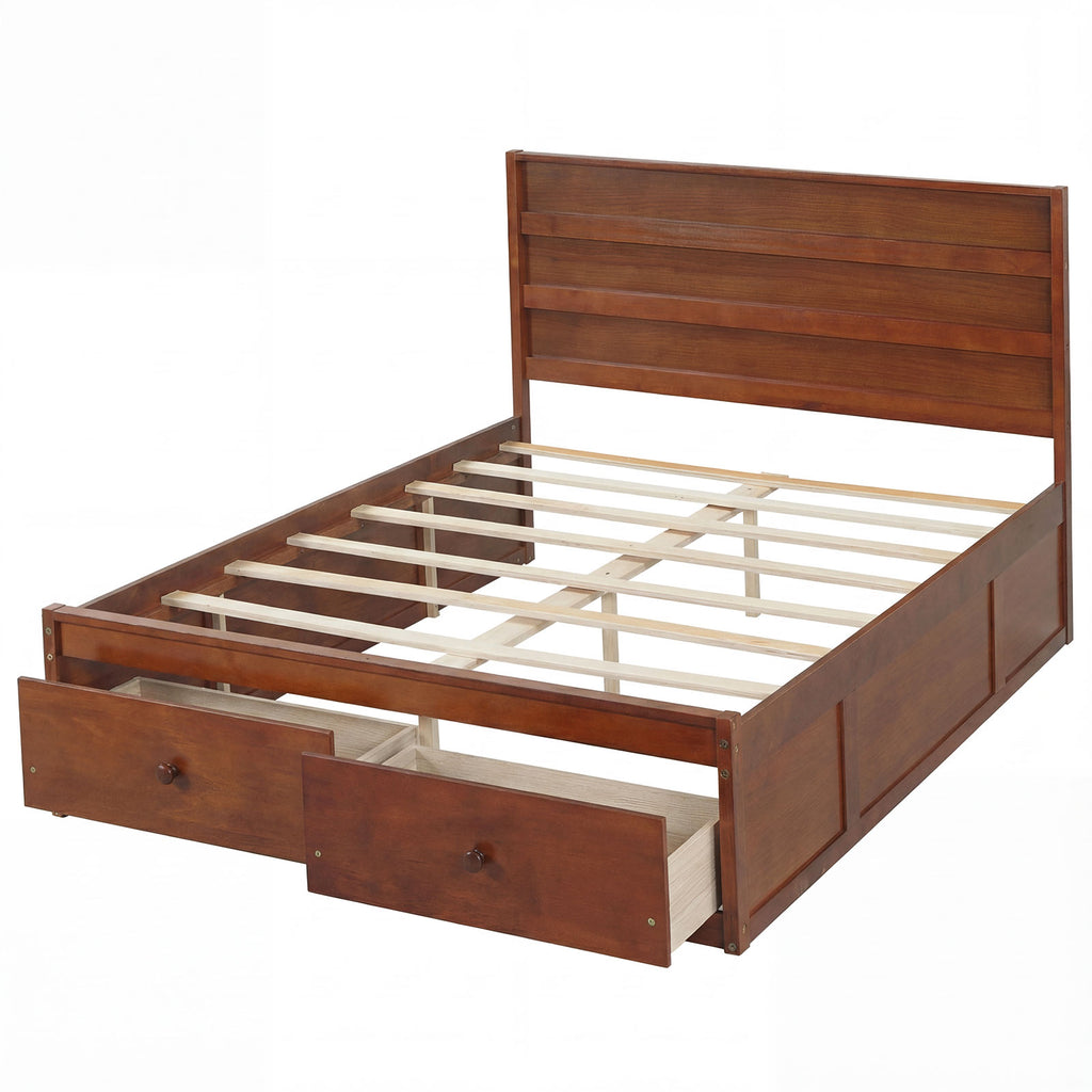 Full Size Wooden Platform Bed Frame with Storage Drawers - Gray