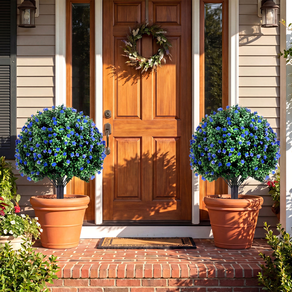 Artificial Camellia Boxwood Topiary Ball Trees - 27.5 Inch Faux Outdoor Plants - Variation of THIS listing